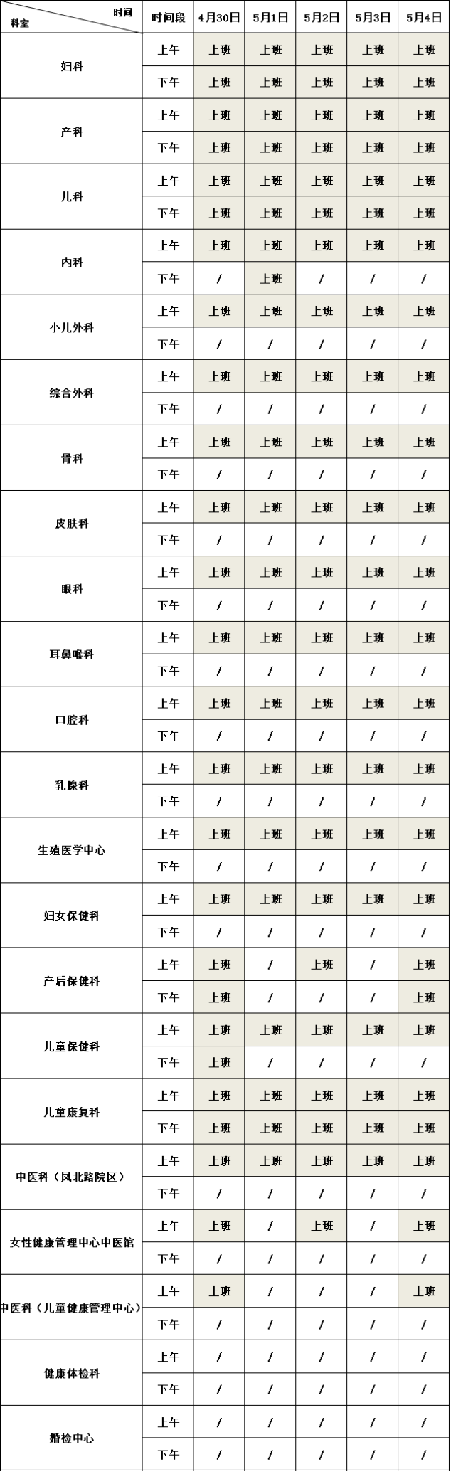 公告 | 2022年桂林市妇幼保健院“五一”假期门诊排班表